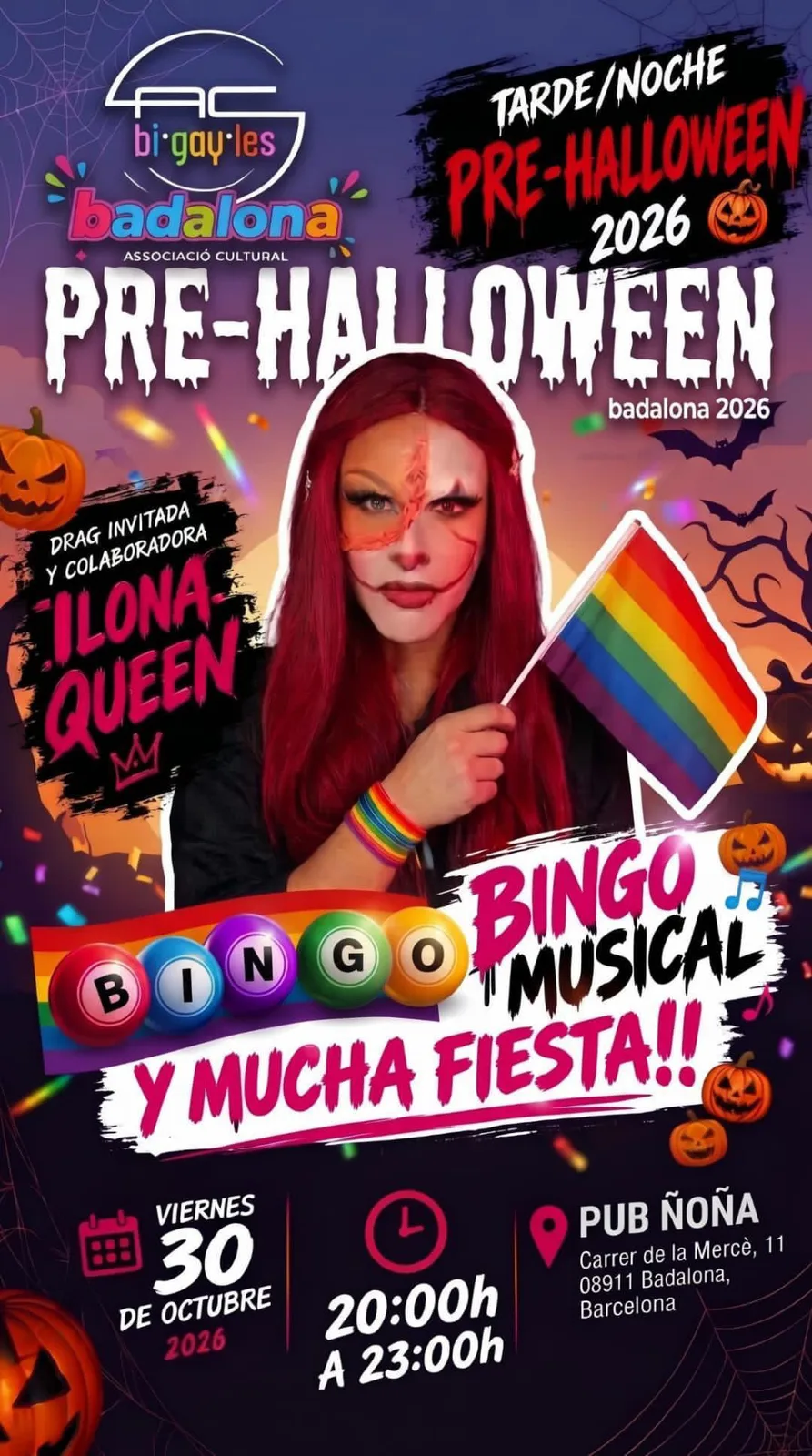 PRE-HALLOWEEN BADALONA 🎃🌈 · Bingo musical con Ilona Queen
